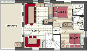Grundriss der Skihütte für 14 Personen in Hochkrimml / Silberleiten in Österreich im Zillertal - Ebene1 - Variante 1